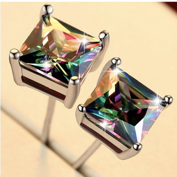 LiveChicStyle Jewelry - NEW Iridescent Purple Diamond Silver Stud Earrings